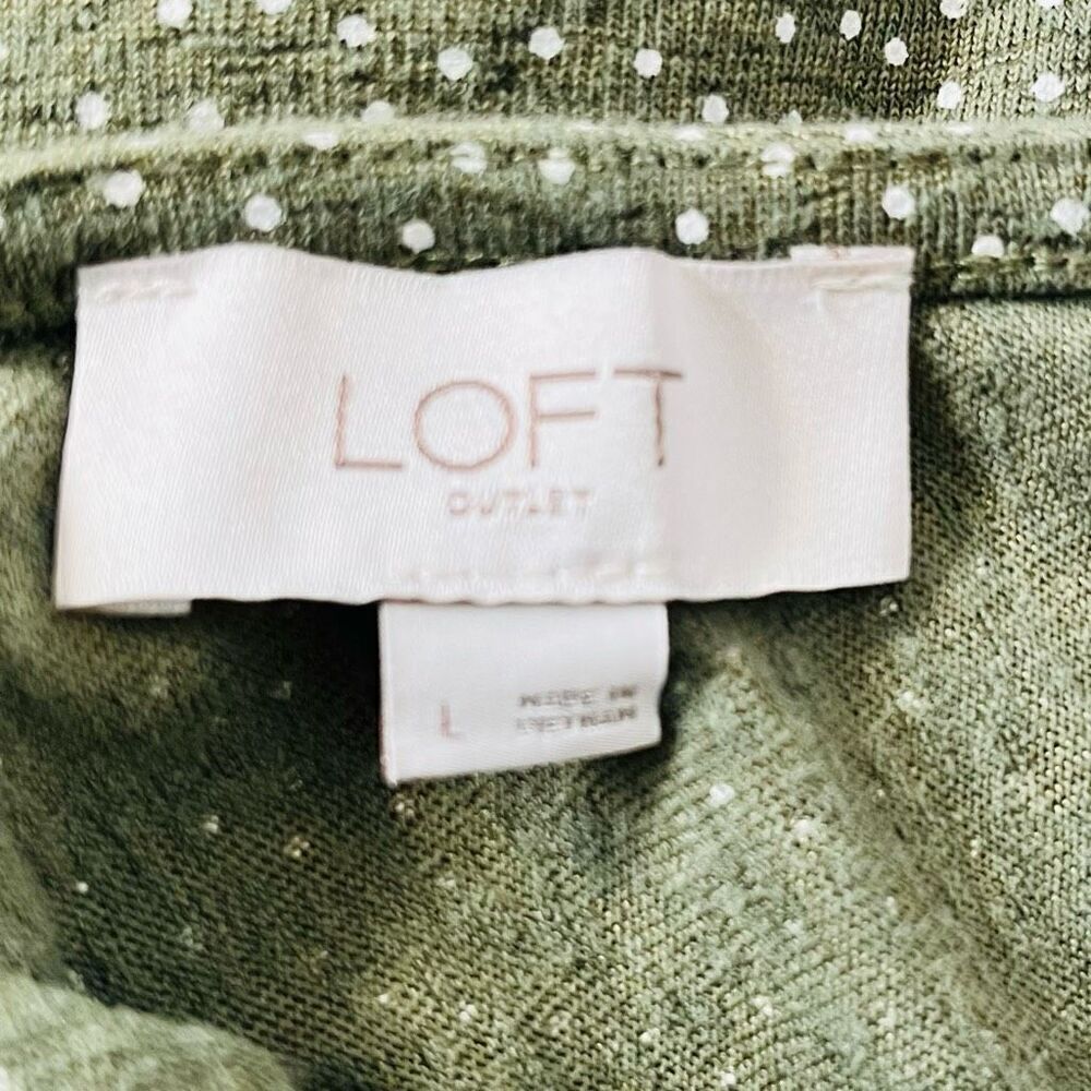 LOFT Outlet Olive Green With White Polka Dots Sleeveless Top Sz L - Picture 3 of 5
